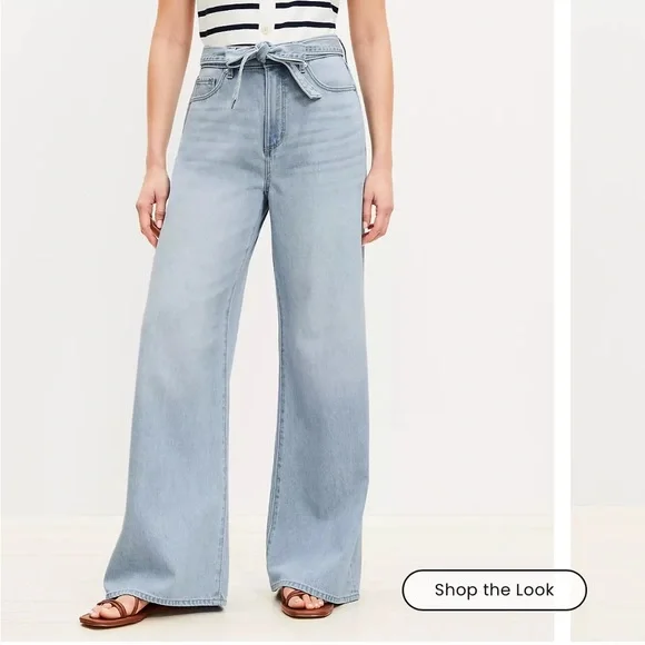 LOFT High Rise Palazzo Tie Waist Wide Leg Jeans - Picture 1 of 7
